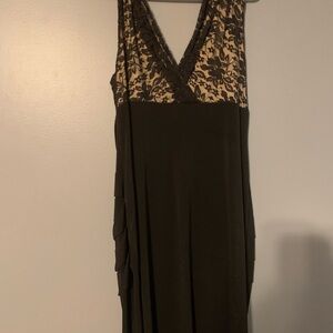 connected apparel Black Dress with Cream Lace Bodice One-Shoulder